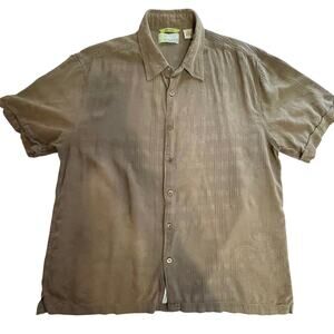 Cubavera Brown Tropical Print Silk Mens Casual Short Sleeve Button Up Shirt XL